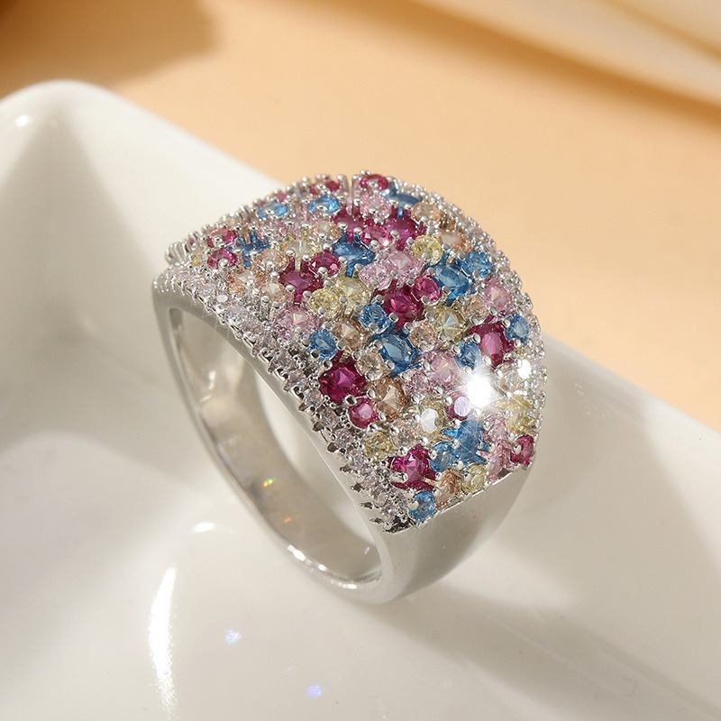 Women's Multicolored Synthetic Zirconia Rainbow Halo Ring